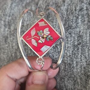 Vintage Alpaca Mexico Silver Abalone Shell Flower